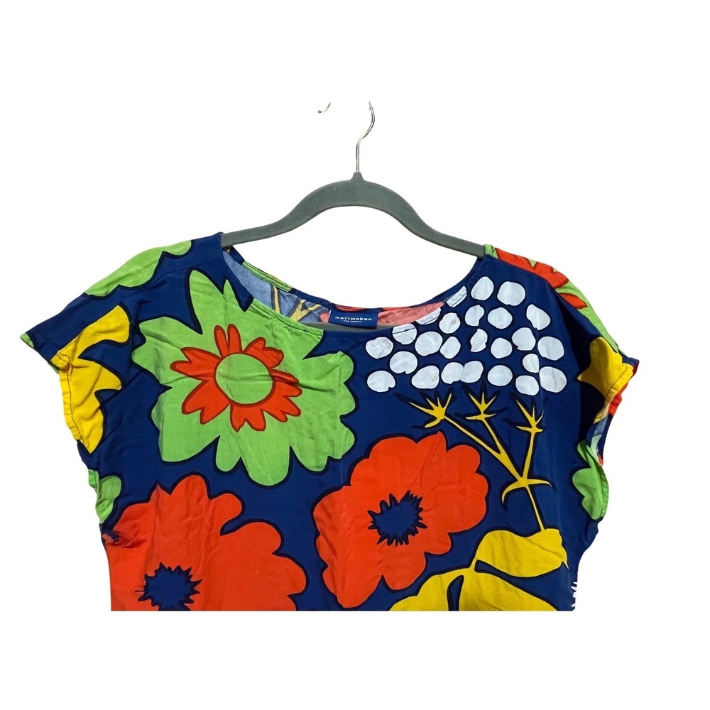 Marimekko for Target Floral Shift Dress Blue Orange Mod Boho Size M - Picture 3 of 10